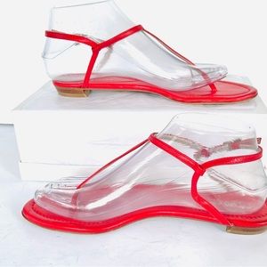 Sergio Rossi red leather flat sandals  38